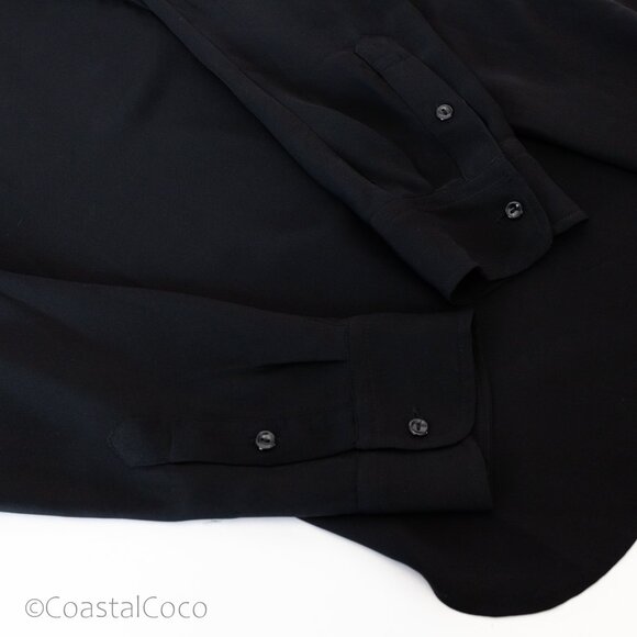 Polo Ralph Lauren M Split-Neck Top 100% Silk Black Relaxed Office Business - Picture 8 of 11